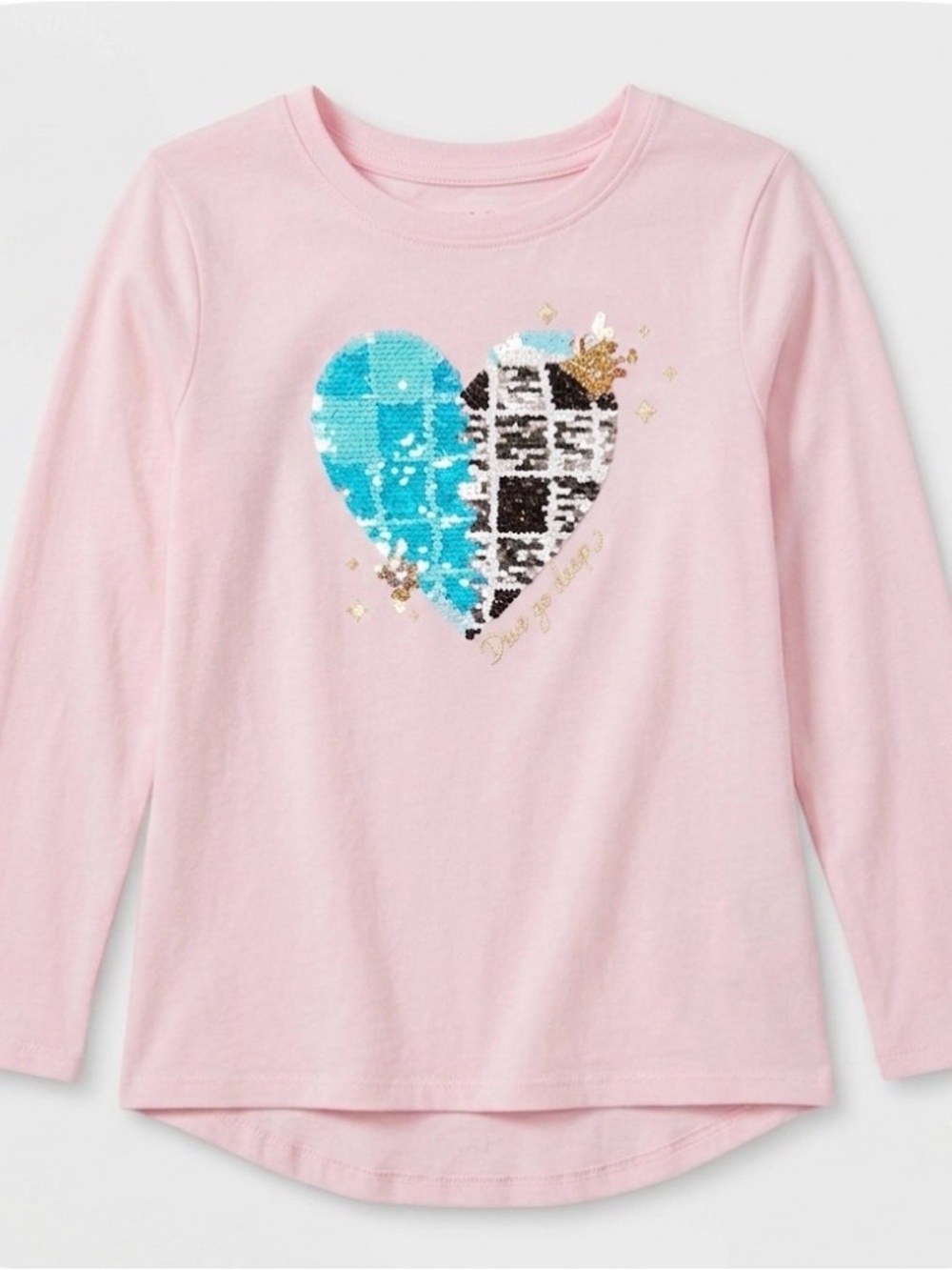 CAT & JACK Flip Sequin Heart Graphic Shirt, Girls M (8), Light Pink
